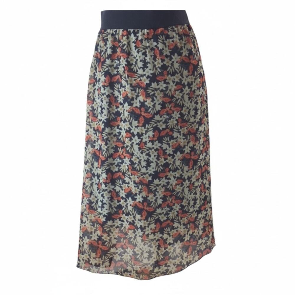 LuLaRoe LOLA Midi Skirt Black with Flowers Lightweight Womens Size 2XL